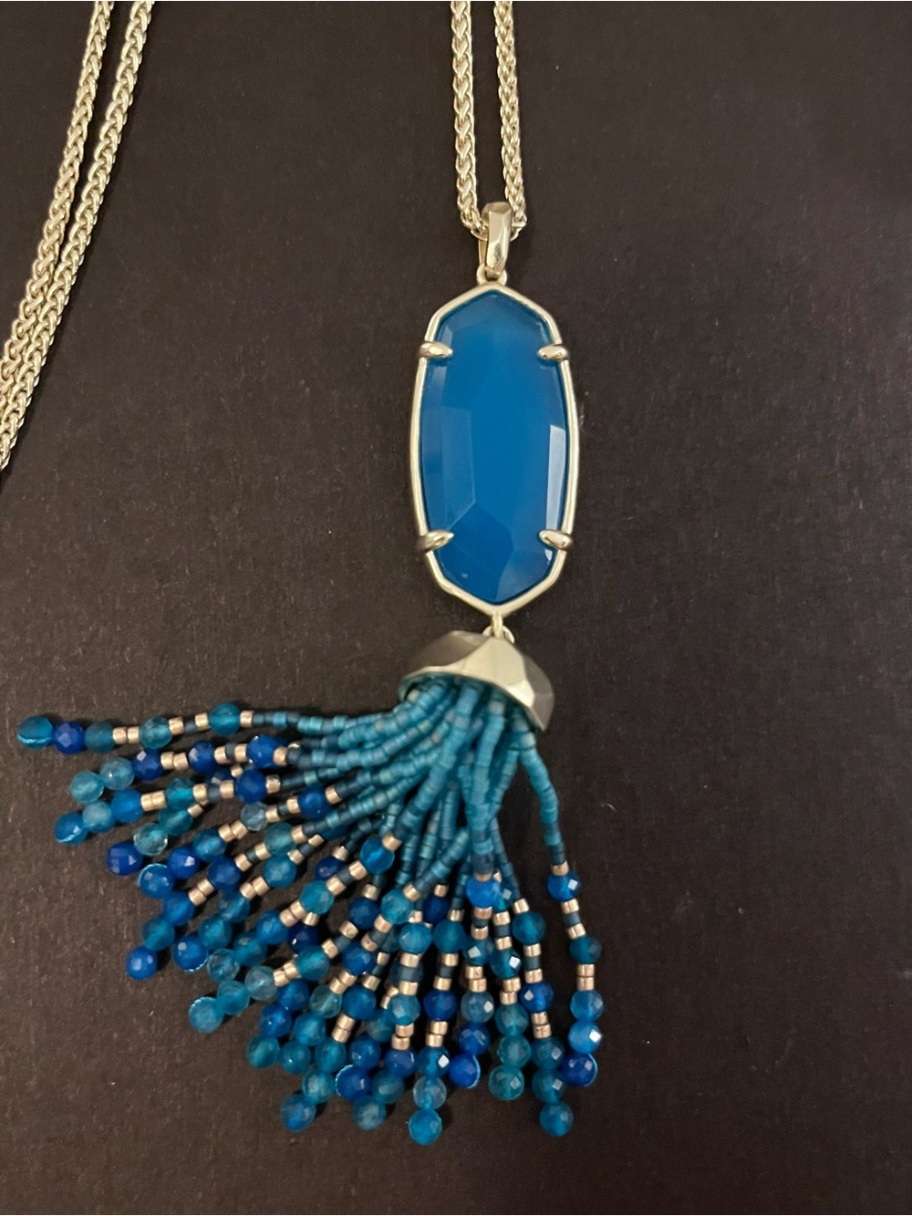 Kendra Scott Teal Blue Faceted Stone Tassel Necklace - Picture 3 of 3